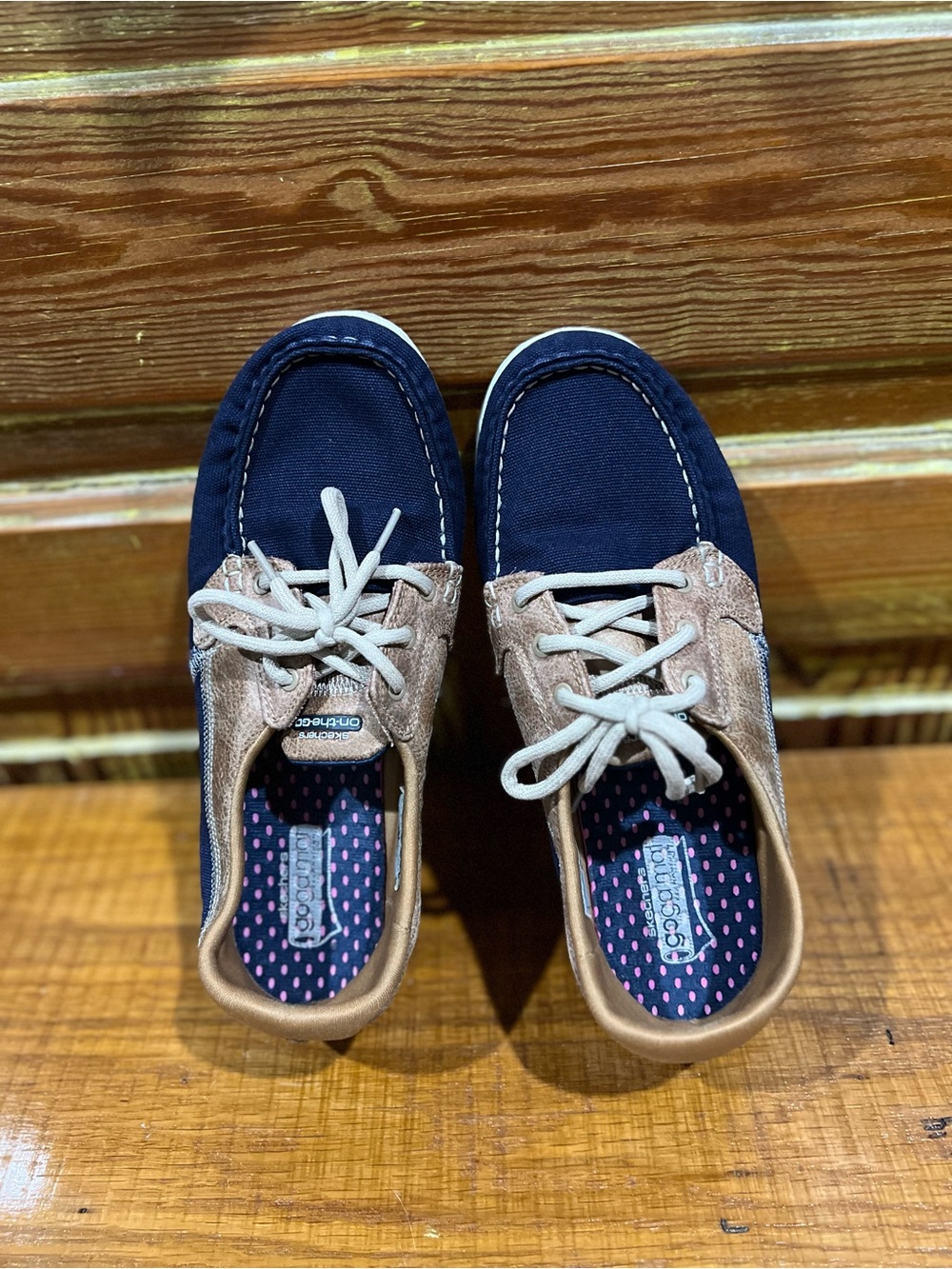 Skechers Go Walk Lite Goga Max Boat Shoes Brown/Blue Women's